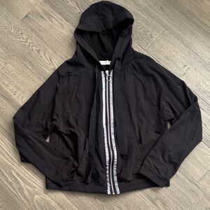 Rinascimento | Black Zip Up Hoodie With Silver Sparkle Accent Size Large